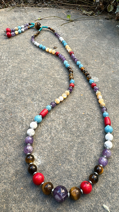 Long Amethyst Mala Necklace With Tassel