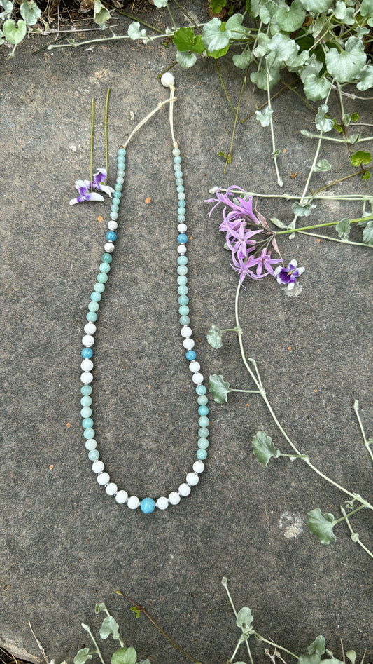 Aquamarine Center Necklace With Onyx and Amazonita