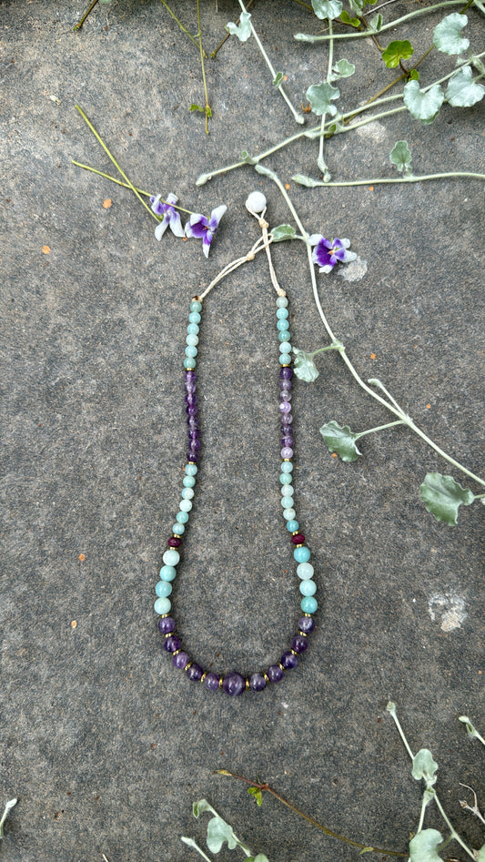 Amethyst Center Necklace With Amazonita & Ruby