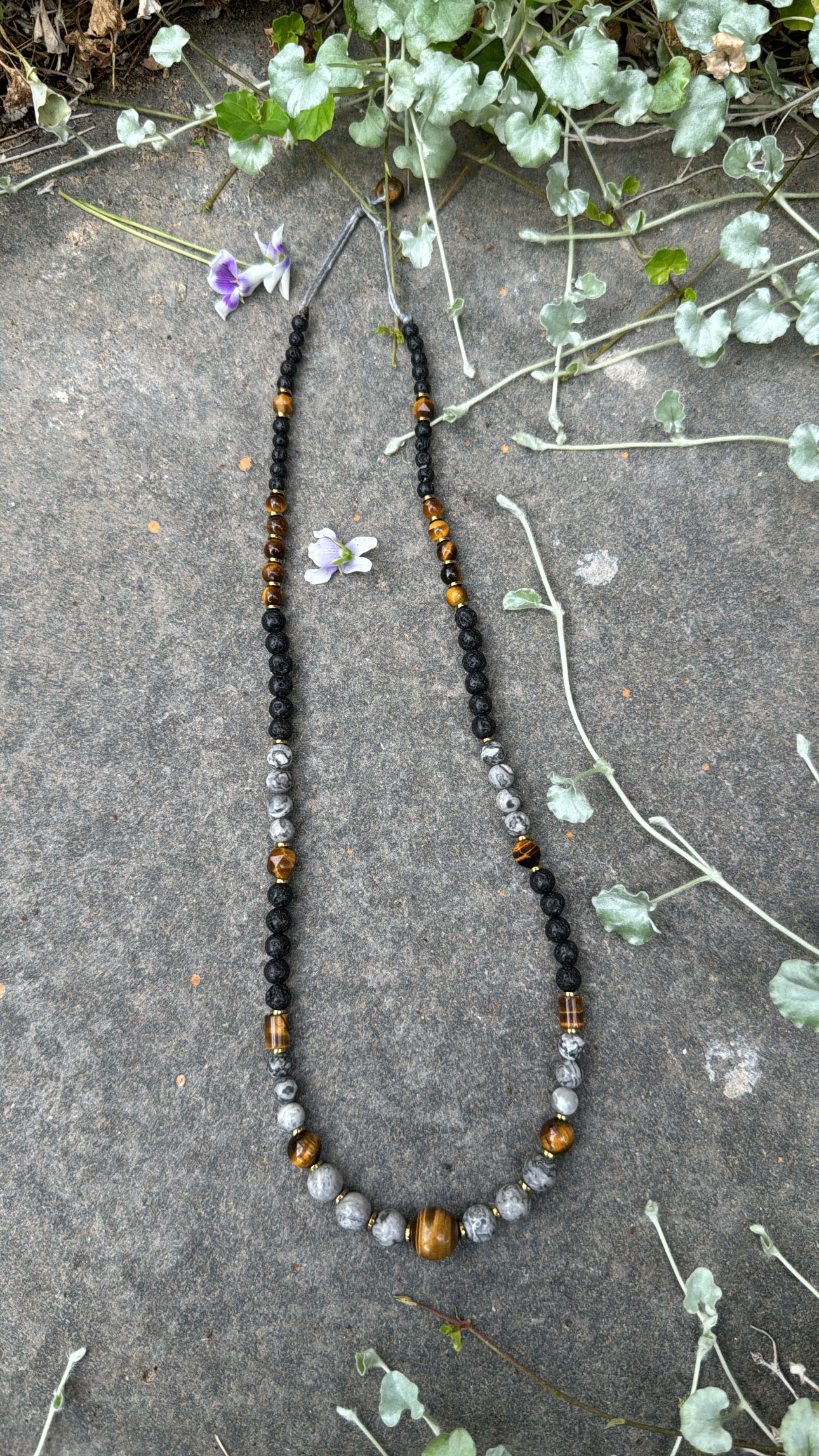 Tiger eye necklace with Jasper and Lava stones