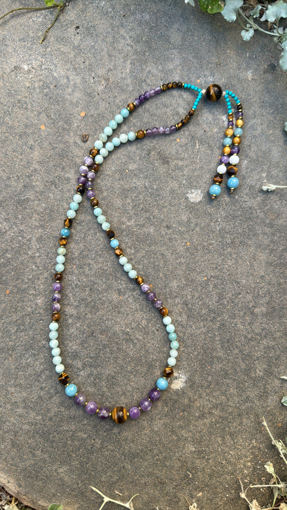 Long Amethyst Mala Necklace With Tassel
