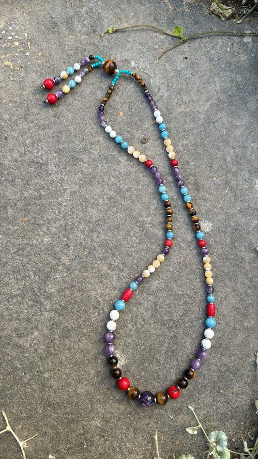 Long Amethyst Mala Necklace With Tassel